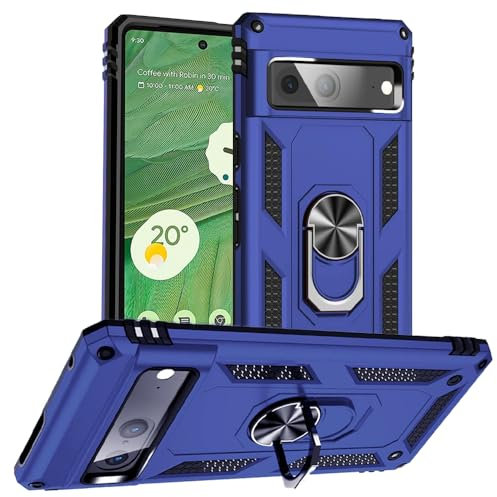 for Pixel 7 Case, Google Pixel 7 Case, Silicone Shockproof Military Grade Protective Phone Cover with Ring Kickstand for Google Pixel 7 (Blue)