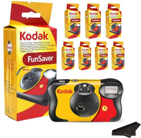 Kodak Funsaver - Fotocamera usa e getta monouso, confezione da 7 pezzi, 27 x 35 mm, con panni in microfibra Balveli Premium, fotocamera usa e getta da 35 mm
