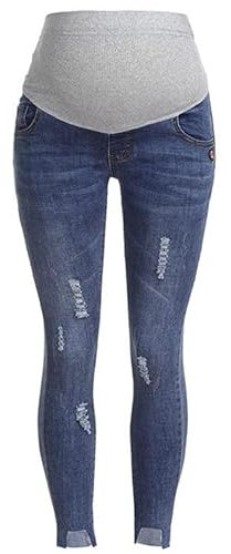 Femme Slim Jeans Pantalons Jean Grossesse et Femme Enceinte, Coupe Slim Bandeau Haut Stretch et Confortable - Idèal Tout au Long de Votre Maternit Jeans Déchirés Jeans de Maternité Femmes Mode