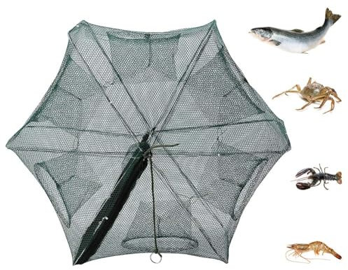 Hominas Angeln Reuse, Fischernetz Fischen 6 Löcher Fischernetzfalle Faltbare Köderfalle Fischernetz zum Angeln Aller Arten von Krabben Garnelen Hummer