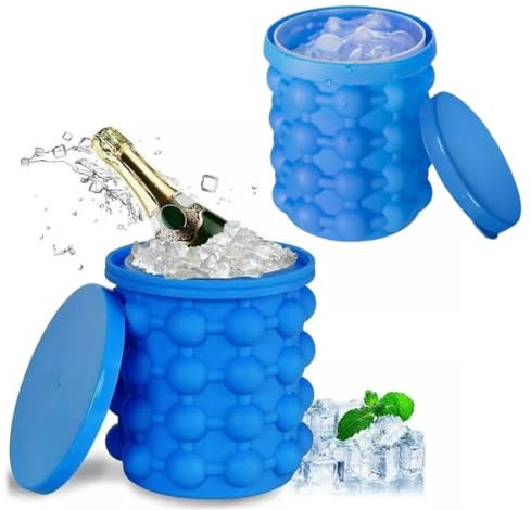 Silicone Ice Maker Blue Ice Bucket Quick Cooling Ice Making Mold for Party, Match, Picnic, Coctail