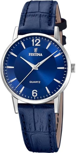 Montre FESTINA pour Femme F20691/4 Classics Boîtier en Acier Inoxydable Gris Bracelet en Cuir Bleu