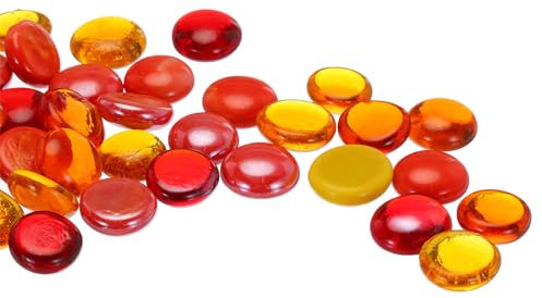 sourcing map Perline di vetro, 36 pezzi, pietre preziose piatte in vetro rosso/giallo, 0,2 kg (1,7-2,2 cm), ciottoli di vetro per riempire vasi, decorazioni per acquario, fai da te