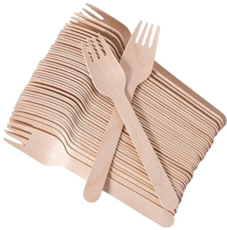 Tezraftaar® 500 x Disposable Wooden Forks Birchwood Biodegradable Compostable Cutlery Set for Christmas Birthday BBQ Parties Catering Supply