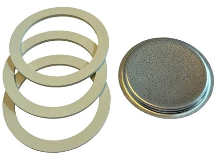 Baldo-direkt Ersatzdichtung Set für Espressokocher - 9 TASSEN Aluminium - 3 x Dichtungsring 1 x Ersatzsieb