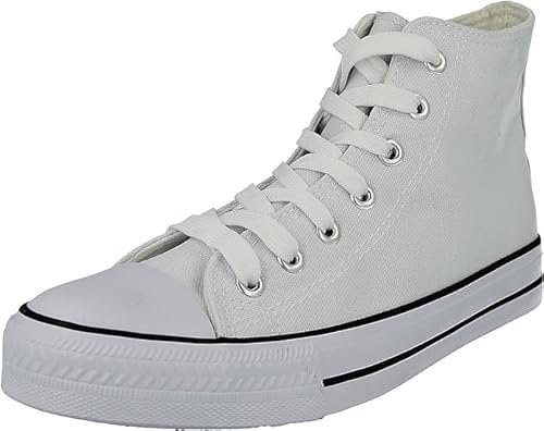 Mens Slip On Lace Up High Top Canvas Summer Trainers Pumps Sneakers (White, UK Footwear Size System, Adult, Men, Numeric, Medium, 8)