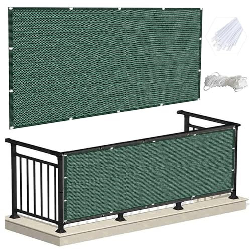 Brise-vue pour balcon - 8 x 8 m - Anti-regard et anti-UV - Vert foncé - Pour terrasse, balustrade et piscine - Corde incluse