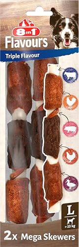 8in1 Triple Flavour Mega Skewers große Kaustangen für Hunde - Kausnacks mit extra viel Fleisch, 160g Beutel (2 Stück)