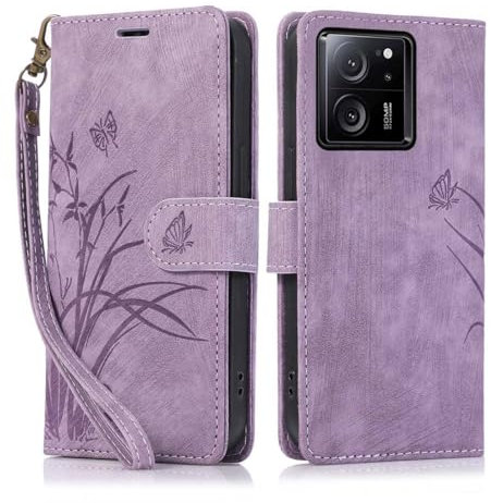 KQXG Hülle für Xiaomi 13T Pro/Xiaomi 13T - Stoßfeste Schutzhülle, Handyhülle aus Klapp Synthetik Leder mit Kartenfach, Weichem Silikon Innen, Ständer, Wallet Design, Magnetverschluss -Lila