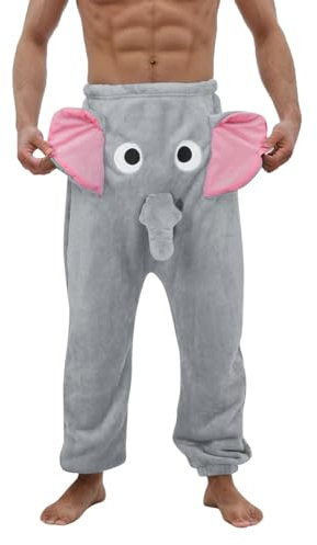 YOSUWOAI - Pantaloni di peluche da uomo, in pile, spessi, pantaloni del pigiama divertenti con forma di elefante con orecchi e proboscide, comodi, autunnali e invernali, morbidi, per stare in casa, O