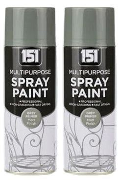 PNJB Grey Primer Matt All Purpose Spray, Aerosol Spray, Quick Drying & Long Lasting, Ideal for Wood Metal Plastic Ceramics, Fast-Drying,400ML, (2PCS)