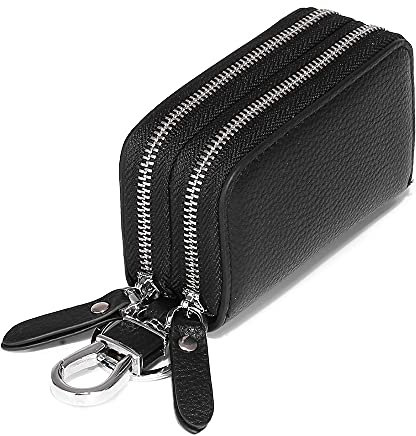 Vbxvsa Schlüsseltasche Große Kapazität Auto Schlüsselanhänger Tasche Echtes Leder Münzhalter Metallhaken Doppelschicht Schlüsseltasche Schlüsselanhänger Brieftasche Reißverschluss Etui