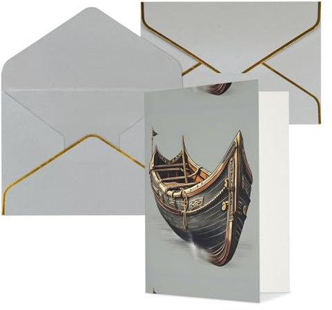 HTTUP Grußkarte mit alten Wikingerbooten, 11,4 x 15,2 cm, Perlpapier, Geburtstagskarten, Hochzeit, Party, Einladung