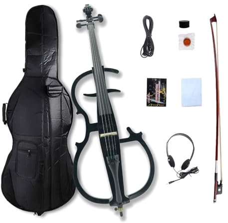 YoungMonic Elektrisches Cello-Set für Anfänger (inklusive leichter Cellophan-Tasche, Stereo-Kopfhörer, Premium-Cellobogen, Brücke, Kolophonium) für erwachsene Schüler (03)