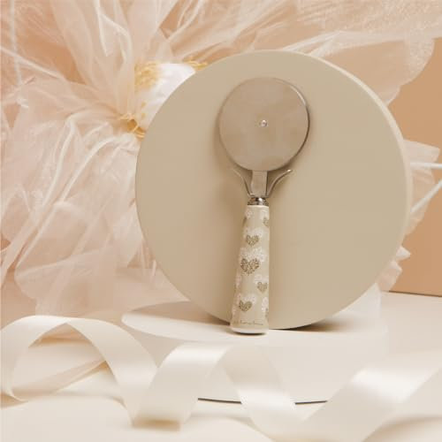Apribottiglie Tagliapizza Decorati Claraluna 2025 bomboniera Idea Regalo Matrimonio Anniversario promessa (Decoro Cuori, Tagliapizza h.15 cm)