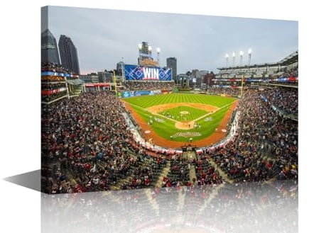 TUMOVO Progressive Field Wandkunst für Schlafzimmer, Jacobs-Feld, Leinwandkunst, Wanddekoration, Baseballstadion, moderne Wandkunst, Bilder für Wohnzimmer, Kunstwerk, Gemälde, Giclée, gerahmt, fertig