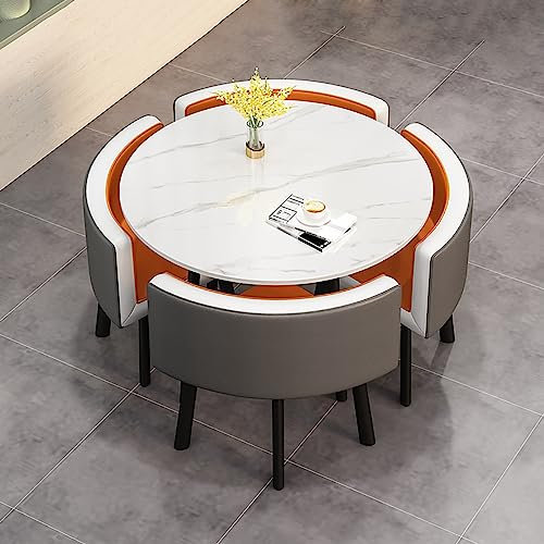 Moderner runder Couchtisch und Stuhl Set Esstisch mit 4 Stühlen Business Büromöbel Kleine Runde Tische für Geschäfte Meetings und Büros PU-Leder Essgruppe