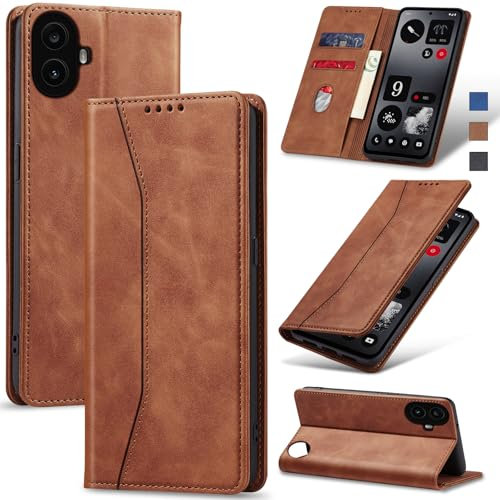 Jasonyu Cover per Nothing CMF Phone 1 Flip Custodia in Pelle PU, Cover a Libro Portafoglio, Funzione Supporto, Magnetica, Slot Schede, TPU Bumper Caso Custodia (Marrone)