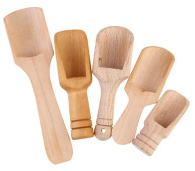 DECHOUS 5Pcs Wooden Salt Scoops Mini Tea Spoons Coffee Scoop Set for Kitchen Spice Serving