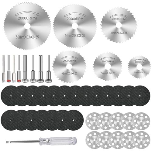 Dremel Cutting Discs Metal,Rotary Tool Accessories for Wood Plastic Aluminum,Includes 6 HSS Dremel Metal Cutting Discs 20 Resin Cutting Discs 10 Diamond Cutting Wheels 6 Mandrels 3 Screwdriver,45PCS