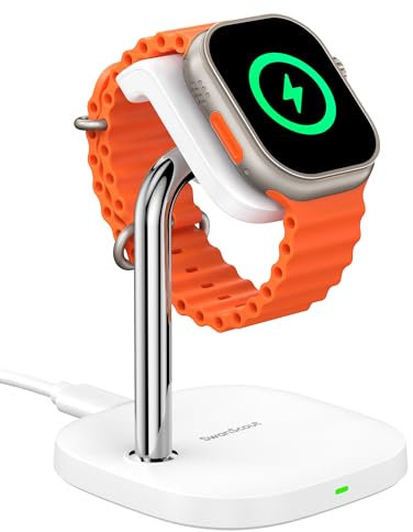 Schnelllade-Ständer für Apple Watch 11/Ultra 3/SE 3, 5W Magnetischer Wireless Charger für Apple Watch Ultra 2/10/9/8/7/6/5/4/3/2/SE 2, Verstellbarer Ladegerät mit Neigungswinkel, SwanScout 505A (Weiß)