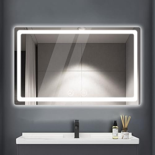KLGFI LED Badspiegel mit Beleuchtung, Spiegel mit Licht fürs Bad mit Touch-Schalter und Beschlagfrei-Funktion, Wandspiegel für das Badezimmer (50 x 70 cm)