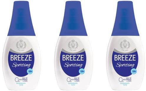 3X Confezioni per Breeze Sporting Deodorante Deo Vapo 0% Sali di Alluminio e Gas, 3 flaconi da 75ml