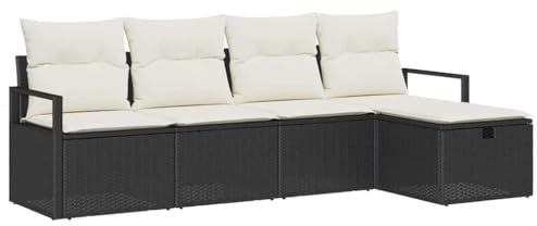 vidaXL Garten-Sofa-Set 5 pcs Schwarz und Creme 230 x 117 x 85 cm, Garten & Terrasse, modernes modulares Sofa, Outdoor-Lounge-Sitz, UV-beständige Kissen, Rattan-Möbel-Set