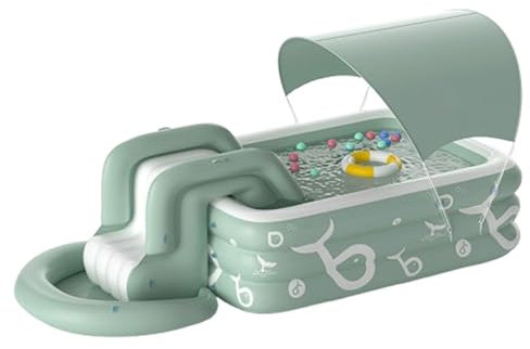 Kinder Aufblasbares Schwimmbecken 300*160*53cm,Großes Dreiring-Schwimmbecken mit Sonnenschirm und Rutsche,Familien Swimming Pool Dickes PVC-Material,Aufblasbares Wasserspielzentrum für Balkon Garten