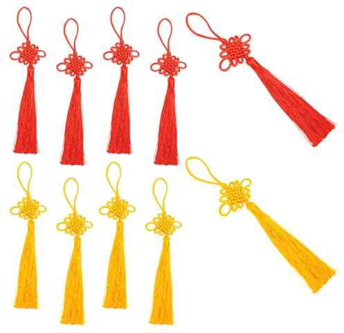 TONGIHS 10 Pcs Knotting Cord Feng Shui Tassel Bag Charm,Red&Golden Yellow | Approximately 20cm long,Made of polyester,with a glossy finish,Symbolises prosperity&well-being,for Doors,Rooms,Offices