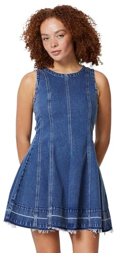 Amazon Essentials Women's Fit & Flare Denim Mini Dress, Medium Blue Vintage, 14