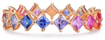 Whoiy Eheringe Verlobungsringe 375 Rosegold, 1ct Bunter Saphir Trauring Echtgold Ewigkeit Hochzeits Ring Echt 9K für Damen Größe 54 (17.2)