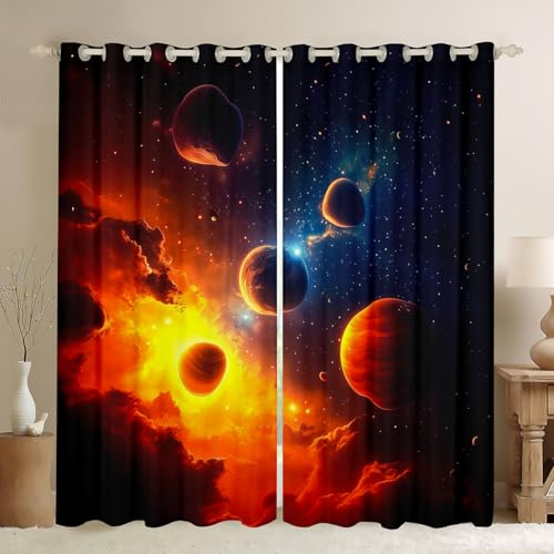 Homemissing Sonnensystem Planeten Sterne Weltraum Vorhänge 245x140cm Kosmische Wolken Fenstervorhang Galaxien Blickdichte Vorhänge himmlische Körper Gardinen Raumdekoration
