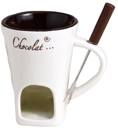 Genérico Schokoladen-Fondue-Tasse, 350 ml, Keramik mit Gabel, Mini-Käse-Set, Schmelzbehälter für Butter, Erhitzer, Geschenk für Geburtstag, Party, Hochzeit