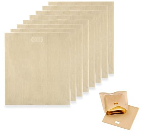 8 Pcs Reusable Toaster Bags for Sandwiches and Snacks, Non Stick | Easy Clean No Mess, Non Stick Toasted Sandwich Bags for Toasters Snack Pouches Grilled Cheese Sandwiches Pizza Panini