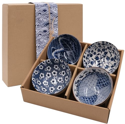 Fahibin 4Pcs Ceramic Bowls, Ice Cream Snack Dip Bowl Set, 4.5'' Japanese Style Ceramic Dipping Bowls for Rice, Cereal, Dessert，Soup, Oatmeal