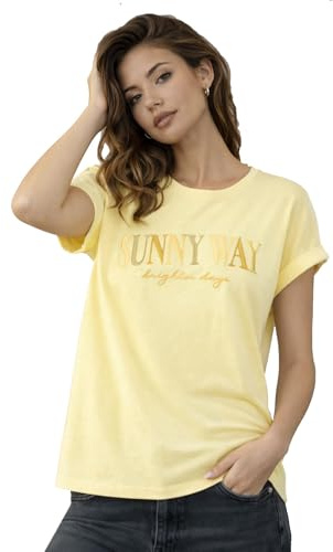 Sublevel Damen T-Shirt mit Turn-Up Ärmeln aus Baumwolle & Modal Weiches Basic Shirt Rundhals Kurzarm XS-XXL