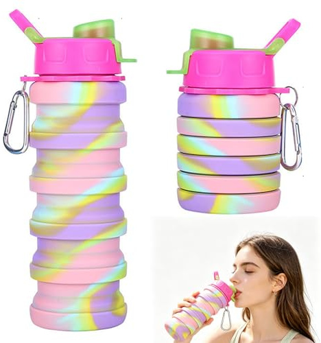 Moxychrony Collapsible Water Bottle 500ml, Collapsible Water Bottles | Silicone Water Bottle for Kids and Active Travelers, Foldable Bottle for School Hydration and Outdoor Adventures, Camoufl