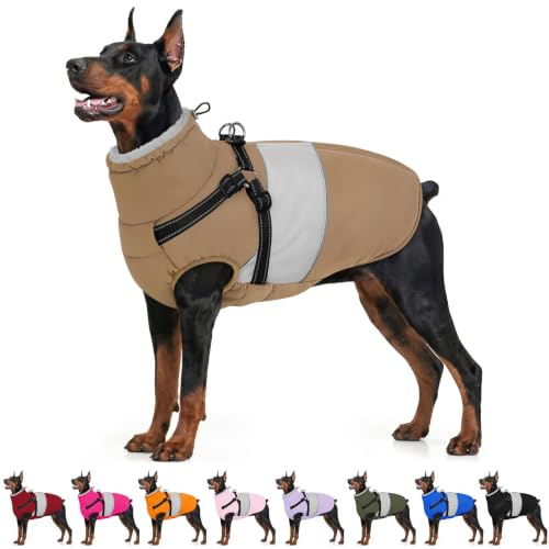 AOFITEE Hundejacke Große Hunde Wasserdicht Winter Hundemantel mit Geschirr | Winddicht Warm Wintermantel mit Reissverschluss, Reflektierend Hundewintermantel Fleece Hunde Winterjacke Hundebekleidung