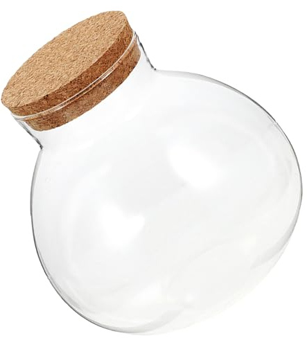 KOMBIUDA Biotop im Glas Rundes Glas Terrarium mit Korkverschluss für Selbstgemacht Mikro Landschaften Dekoratives Mikro Pflanzgefäß für Sukkulenten und Fensterbänke Pflegeleicht