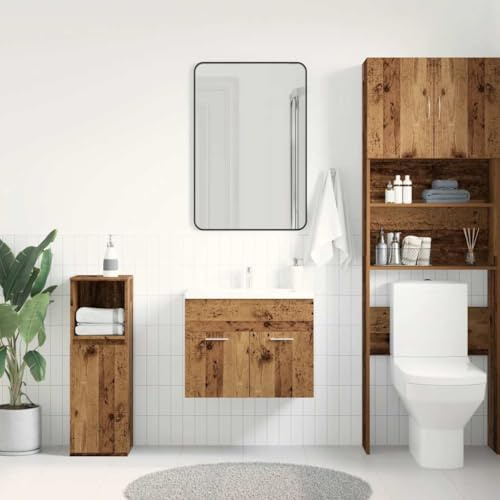 SKTQYQO Mueble lavabo baño madera antigua 60 x 38,5 x 46 cm | Madera técnica, superficie lisa, amplio espacio de almacenamiento, asas prácticas, fácil mantenimiento