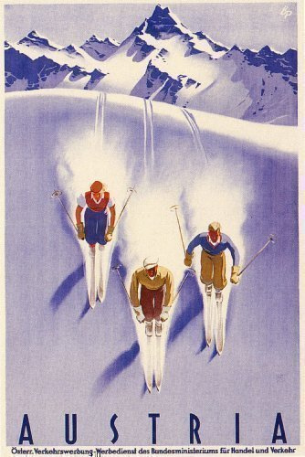 große Vintage Kunst Decotravel oder skiing Plakat zur Österreich