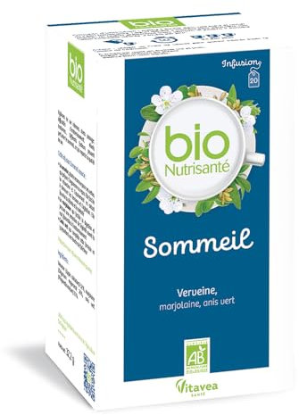 Vitavea BioNutrisanté - Infusion Sommeil BIO 100% Naturelle - Relaxante, Facilite l'Endormissement - Verveine, Marjolaine, Anis Vert - 20 sachets