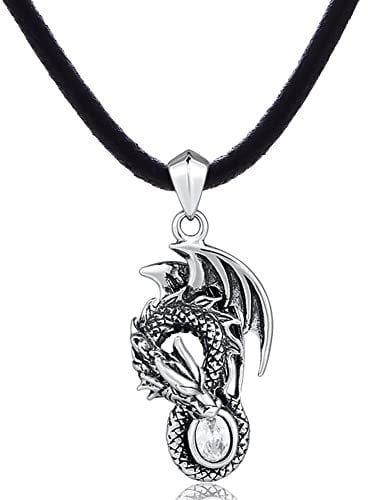 DonDon Herren Lederkette Leder Halskette 50 cm mit Edelstahl Anhänger Drache in 3D Optik