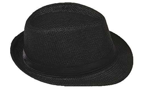 Strohhut Panama Fedora Trilby Gangster Hut Sonnenhut mit Stoffband Farbe:-Schwarz (Strohhut) Gr:-58