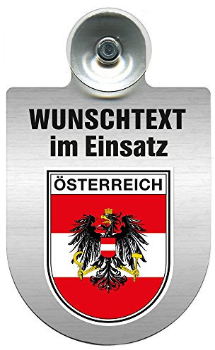 HSK Einsatzschild für Windschutzscheibe incl. Saugnapf - WUNSCHTEXT...Eigener Text - Wappen nach Wahl - 309470 Farbe Region Österreich
