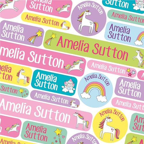 123 Name Labels for Kids No Iron Name Tags for Clothes Name Stickers for Water Bottles, School Uniform, School, Nursery, Care Homes, Washable and Dishwasher Safe for Children (Unicorn)