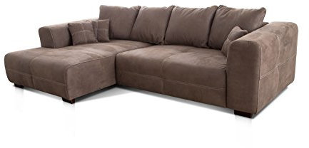 Cavadore Ecksofa Mavericco / XXL Eckcouch Inkl. Rückenkissen und Zierkissen / Longchair links / Industrial Style / 285 x 69 x 170 (BxHxT) / Mikrofaser Hellbraun