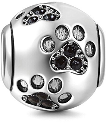 Hundepfötchen-Anhänger, aus 925er-Sterlingsilber, Tieranhänger, Geburtstagsanhänger, für Pandora-Bettelarmbänder Schwarz