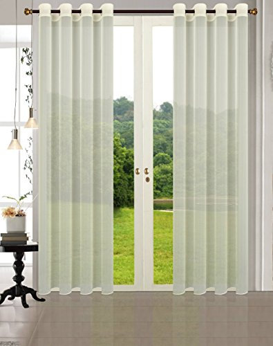 Uni -20332CN- 2er-Pack Creme Vorhang Transparent Gardinen Set Wohnzimmer Voile Vorhang Ösenvorhang HxB 245x140 cm mit Bleibandabschluß Creme